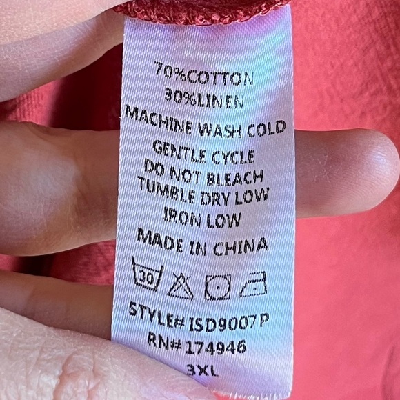 NWT Roolee Scalloped Linen Blend Button Down Red Pink Short Sleeve Dress… - Picture 10 of 11